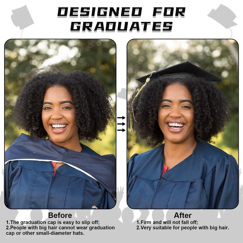 EMOOULI Black Graduation Cap HeadBand, Secure Grad And Hairstyle, Not Change Hair, Grad Cap Hairband for Graduates, Students (1)