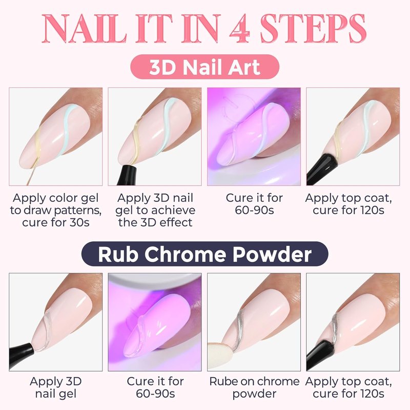 Luckyfairy 3D Gel Nail Art - 15g Sculpting Gel for DIY Nail Designs | No Wipe Clear, Molding & Chrome Powder