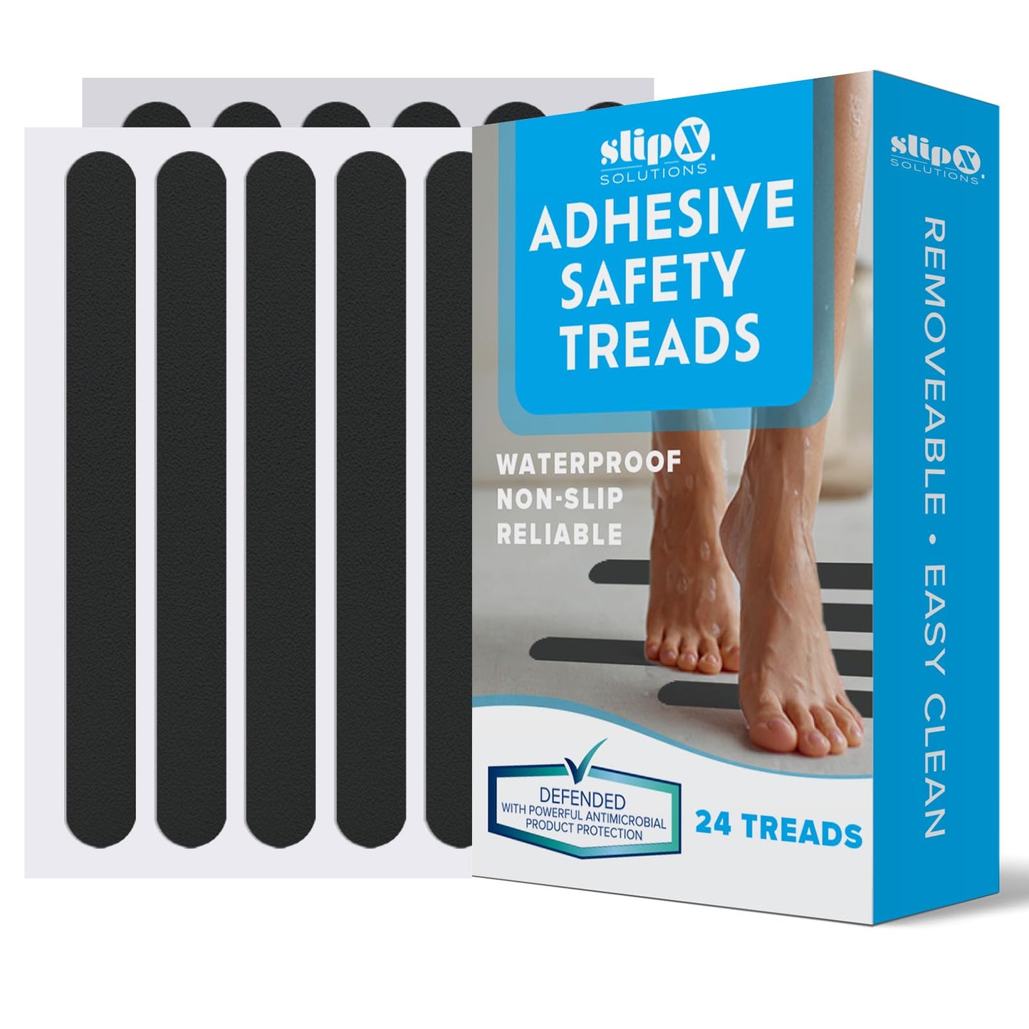 SlipX Solutions Adhesive Anti-Slip Safety Treads, Reliable Grip for Bathtubs & Showers, Safety Stickers, Showers, Pools, Boats, Stairs & More (24 Pieces, 7.5” x 0.75”, White)
