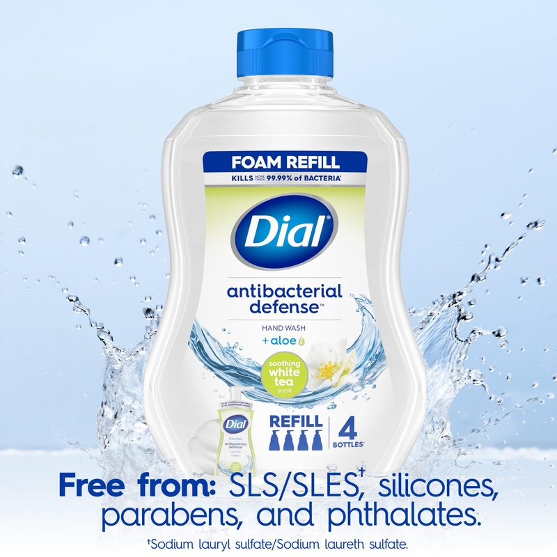 Dial Antibacterial Defense Foaming Hand Soap + Aloe, Soothing White Tea, 30 Fl Oz Hand Soap Refill (Pack of 4), Dermatologist-Tested, Gentle on Skin