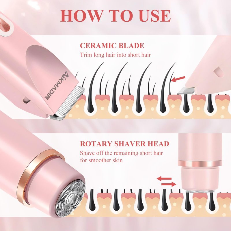 Dermave Bikini Shaver,Bikini Trimmer for Women,2 in 1 Dual Head Waterproof & Painless Electric Razors for Pubic Hair(Pink)