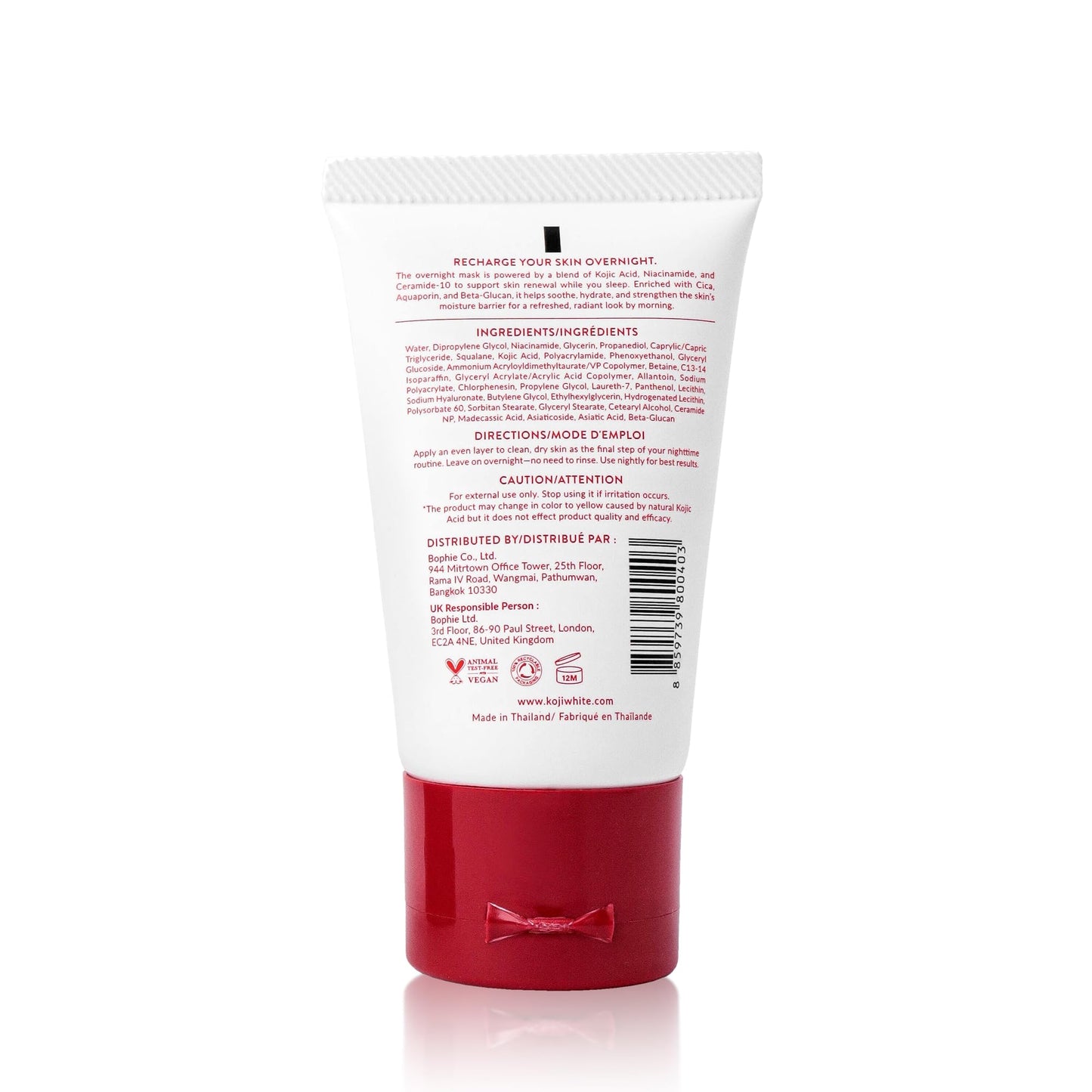 Koji White 1% Kojic Acid Radiance Overnight Face Mask – Hydrating Sleeping Mask for Glowing Skin, Uneven Tone & Smoothing with Niacinamide, Cica, Hyaluronic Acid - Unscented, Vegan Skincare 1.01 Fl Oz