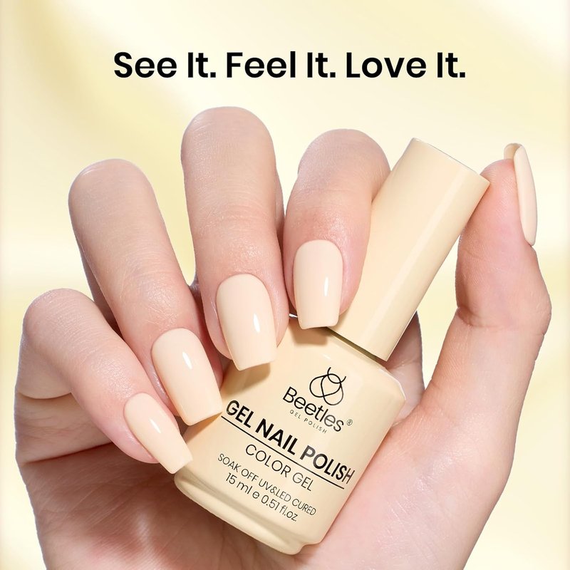 Beetles Yellow Gel Nail Polish - Soft Butter Yellow UV Soak Off | 15ML Long-Lasting Pastel Nail Art
