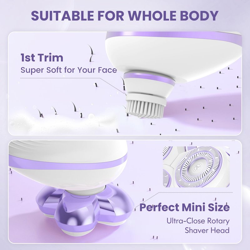 Electric Razors for Women - Upgraded Electric Shaver for Women with Magnetic Heads, Rotary Hair Remover Kit for Legs Bikini Face, Lady Trimmer for Sensitive Skin, Detachable and Waterproof, Lavender