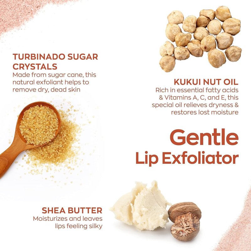 Hanalei Vegan Sugar Lip Scrub Exfoliator - Hawaiian Cane Sugar, Kukui Oil & Shea Butter for Smooth, Hydrated Lips - Natural, Cruelty-Free Lip Care, Removes Dry Skin, Moisturizes & Softens (22g)