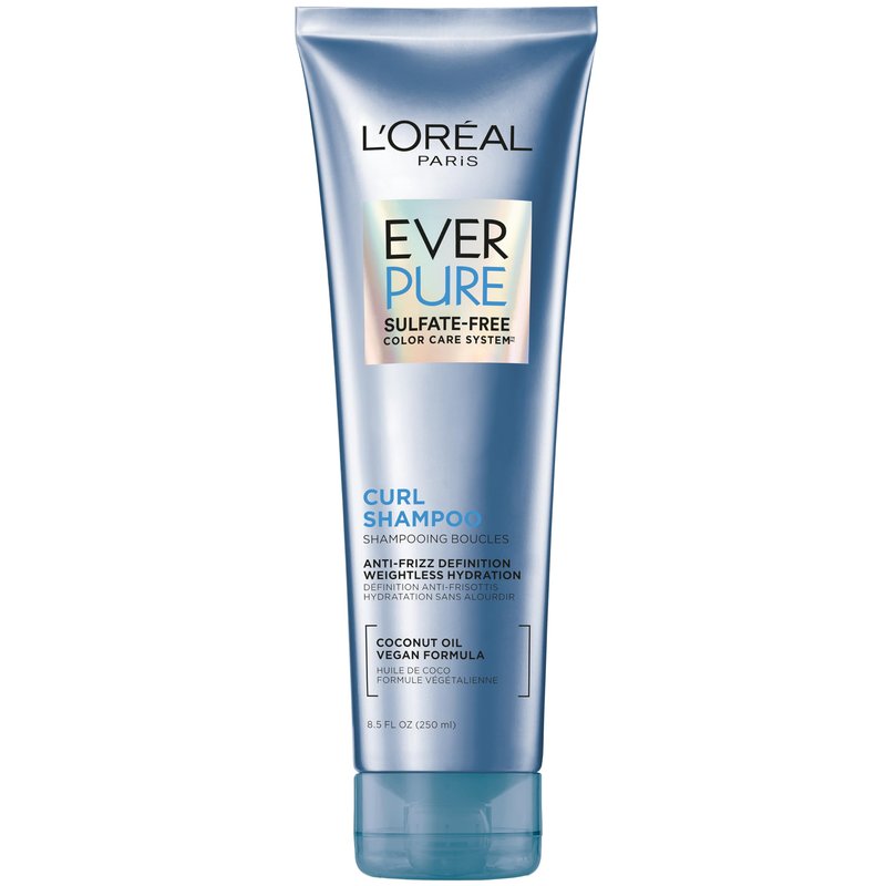 L'Oreal Paris Sulfate Free Shampoo for Curly Hair, Lightweight, Anti-Frizz Hair Care with Coconut Oil, EverPure, 8.5 Fl Oz (Packaging May Vary)