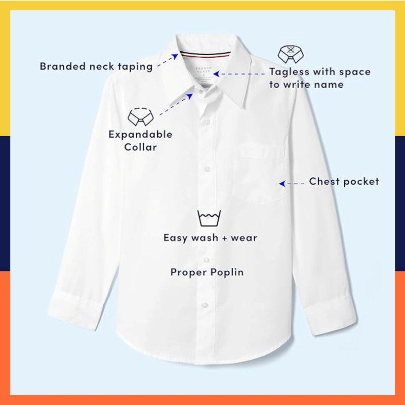 French Toast Boys' Expandable Collar Button Down Dress Shirt with Long Sleeves (Standard & Husky), White, 6