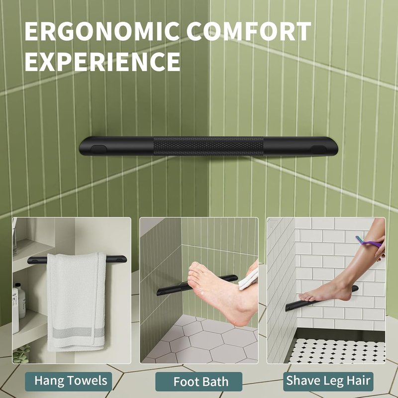 Matte Black Shower Foot Rest Bar - Stainless Steel Non-Slip Corner Step for Shaving Legs | Wall Mounted