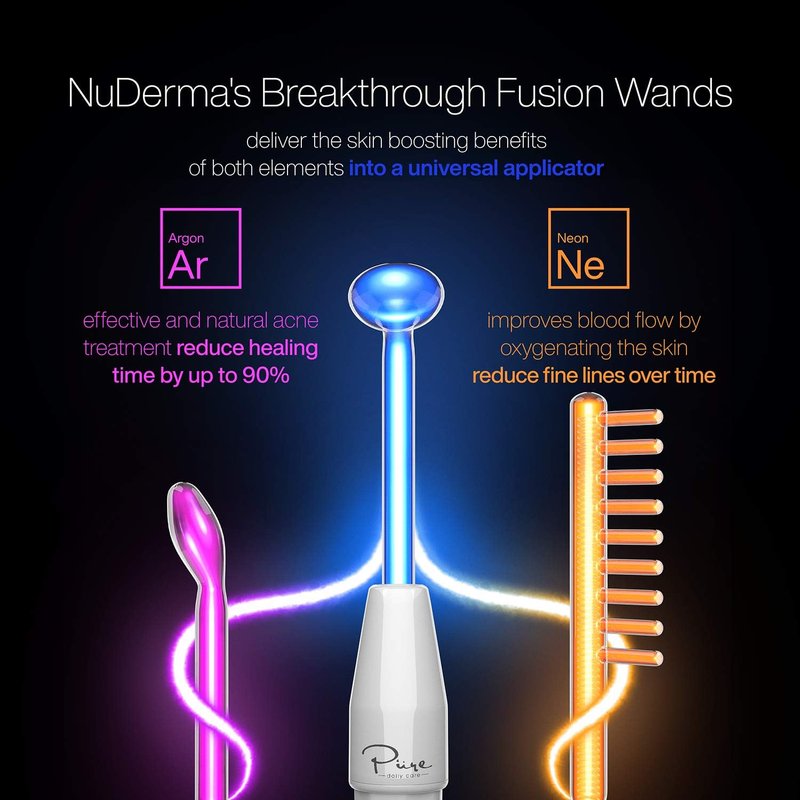 NuDerma Fusion Wand Accessory Set - Neon & Argon Glass Applicators for High Frequency Systems
