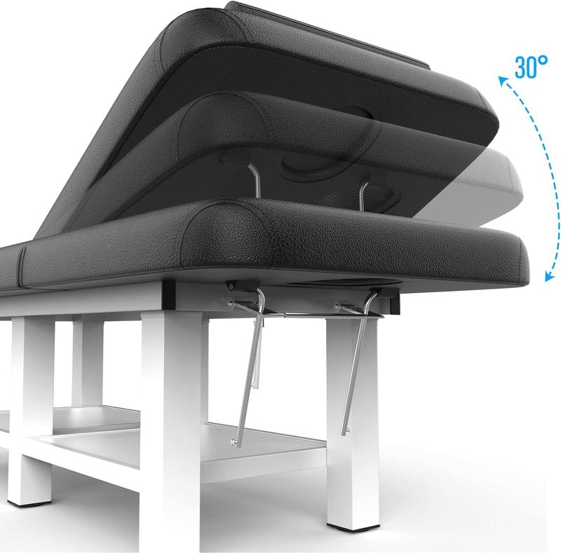 Metal Frame Wide Stationary Massage Table - Heavy Duty PU Leather Spa Treatment Bed | 31.5'' Wide, 75'' Long, Black