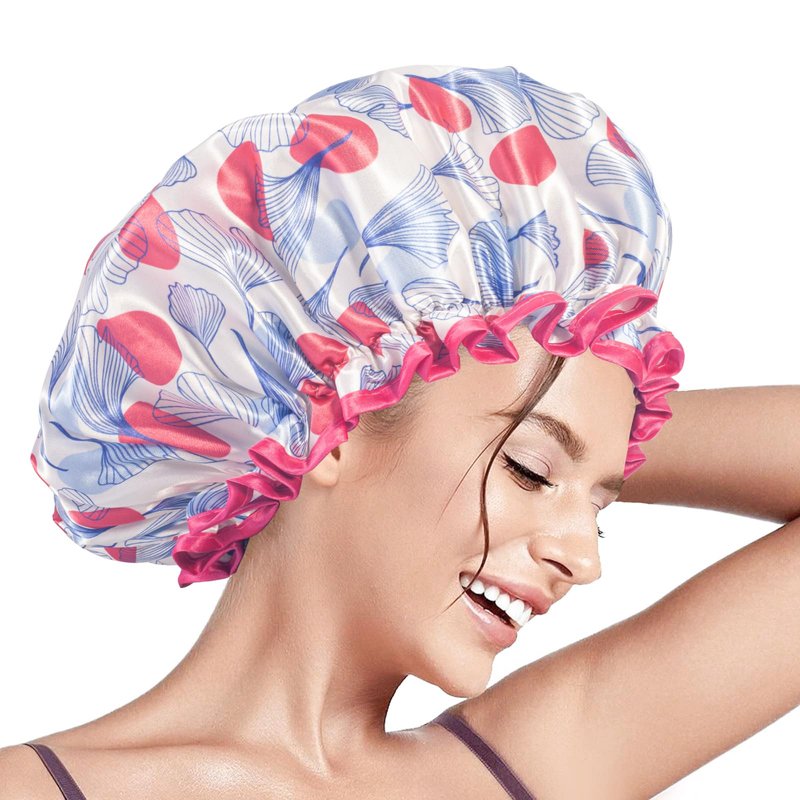 Aquior Shower Cap for Women, Reusable Shower Caps Double Layer Waterproof Womens Girls Adult Hair Cap for all Hair Lengths with EVA Lining, Soft Shower Caps for Long Thick Hair
