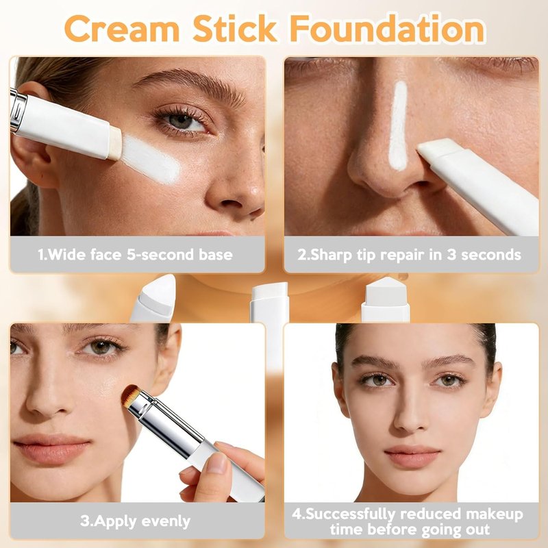 Korean Color Changing Foundation Stick - 2-in-1 Waterproof Hydrating Makeup | Dual-Ended Concealer & Brush, Travel-Friendly