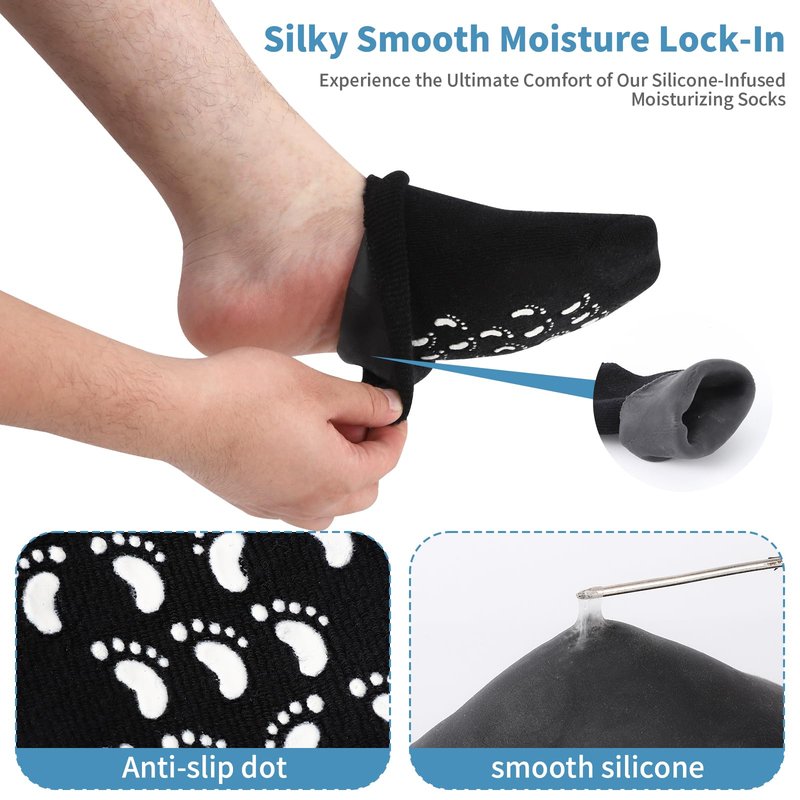 Aluroice 11" Large Silicone Moisturizing Socks for Men - 2 Pairs Soft Foot Care Socks - Feet Moisturizing Socks for Dry Cracked Feet (Size L)