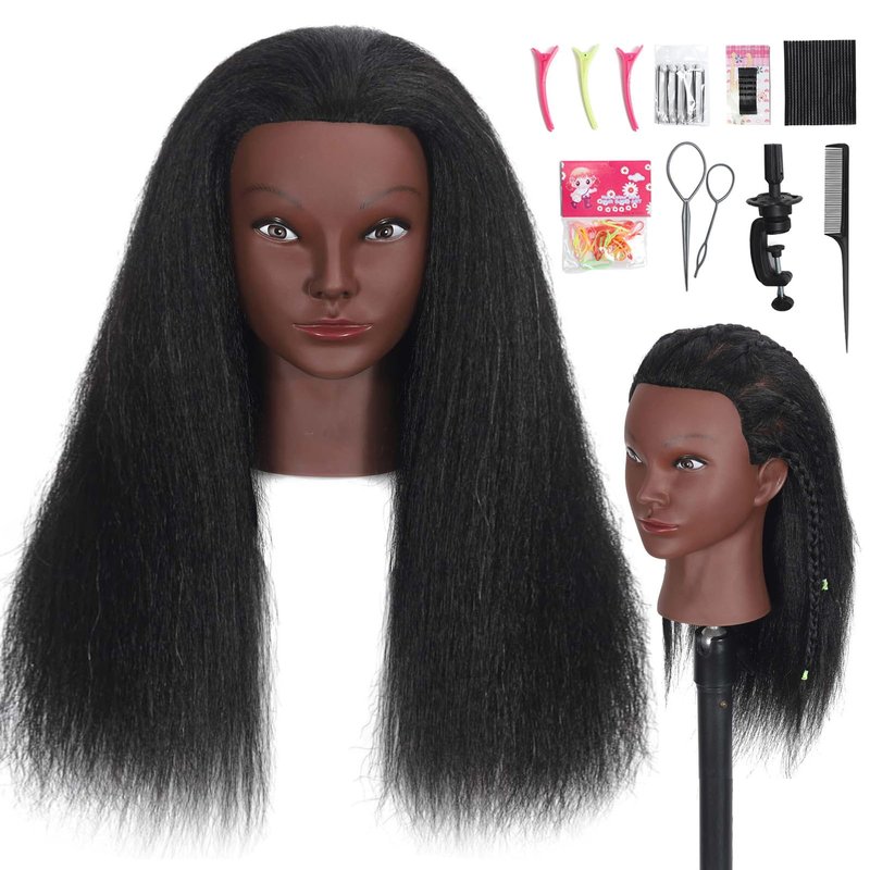 Mannequin Head Human Hair with 100% Real Hair Cosmetology Mannequin Doll Head for Hairdresser Practice Braiding Hairstyling with Free Table Clamp Stand (17 Inch)