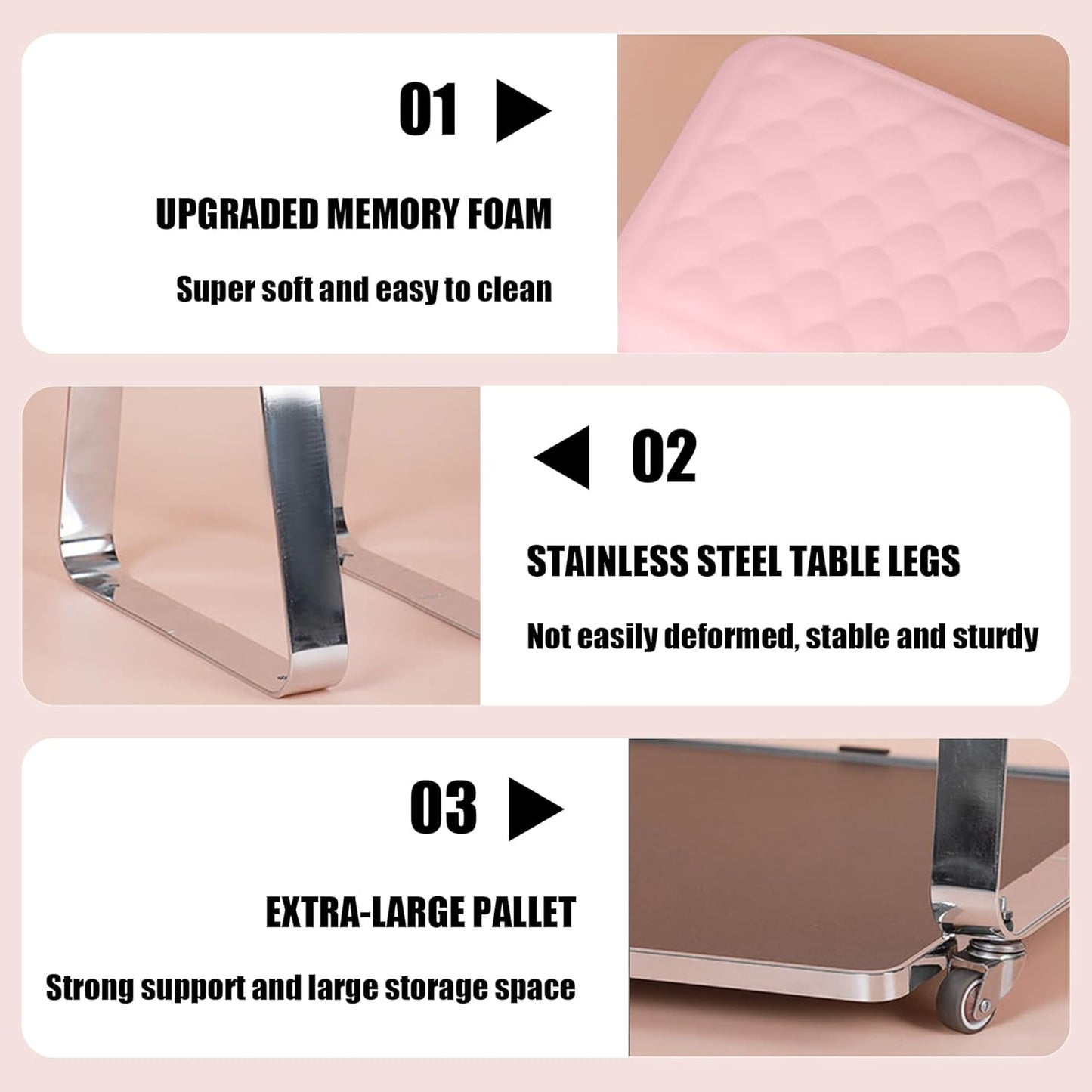 Skiennix Pedicure Foot Rest - Mobile Nail Art Cart with Soft Cushion & Storage Tray | Pink