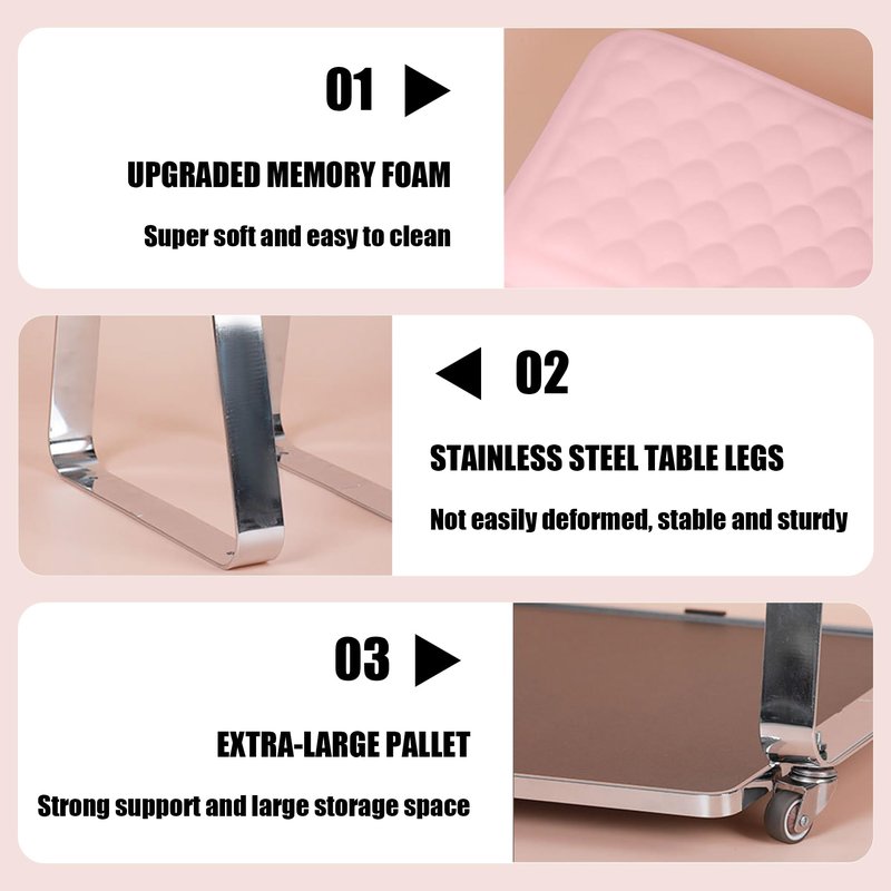 Erxewim Professional Pedicure Stool with Soft Memory Foam Cushion, Rolling Foot Rest Cart, Stainless Steel Legs, Ideal for Salon & Home Spa Use (Pink)