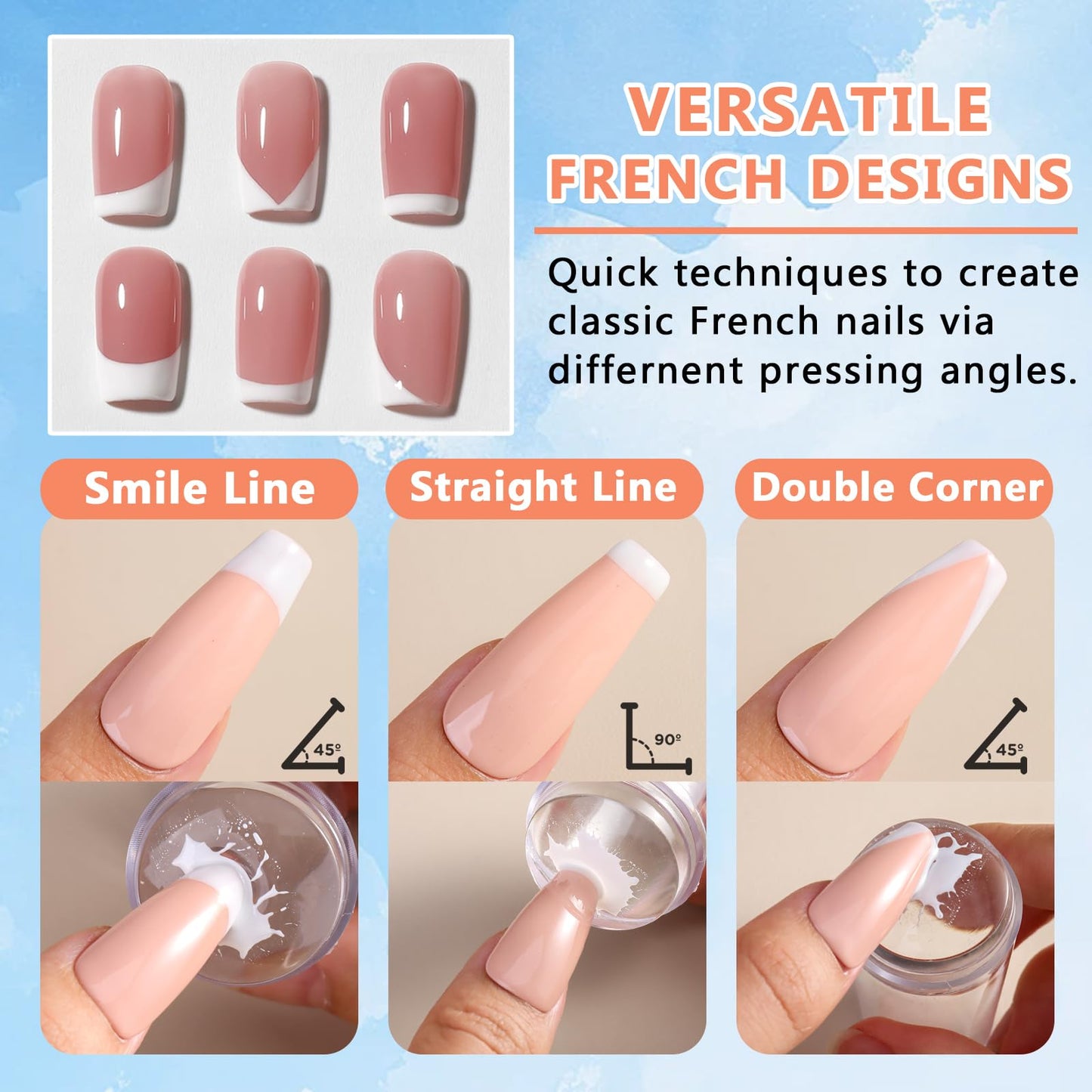 SUTOKAKA French Tip Tool- 4 Pcs Nail Stamper Kit Clear Silicone Nails Stamping Long & Short Jelly Stamper with Scrapers Nail Printing Tool for French Manicure Home DIY Nails Art Salon