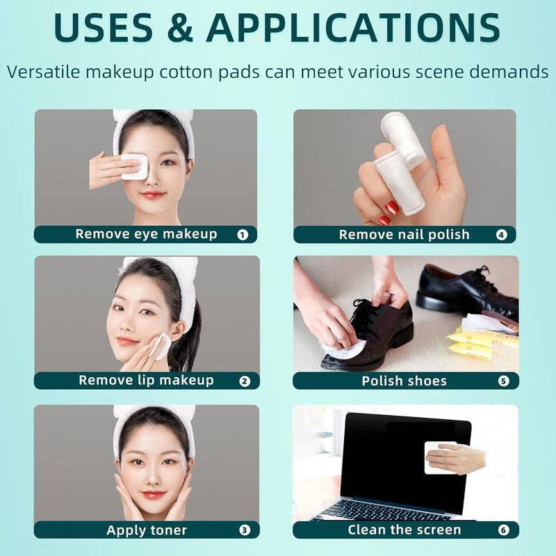 Premium Exfoliating Cotton Pads (240 Count) - 100% Cotton, Extra-Soft and Lint-Free, Durable Squares for Facial, Lip, and Eye Makeup Removal