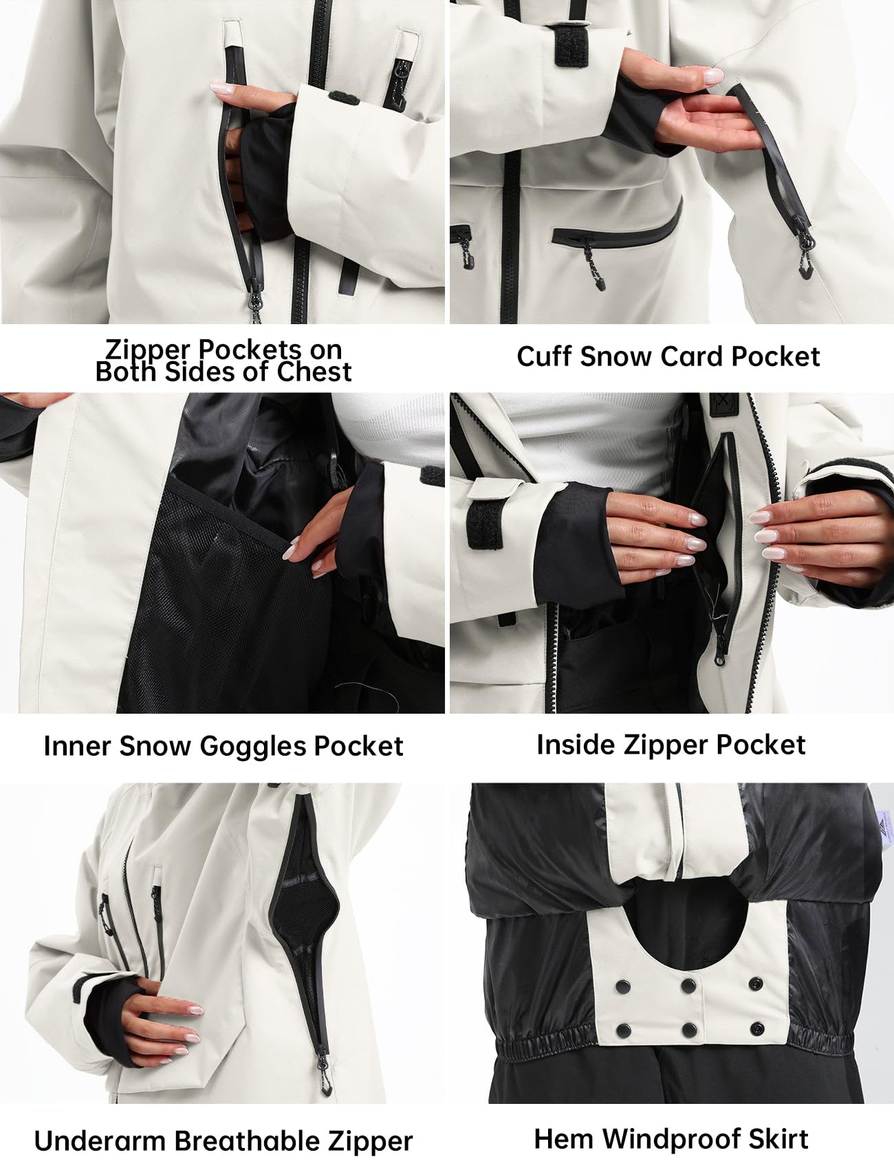 GSOU SNOW Ski Snowboard Jacket Mens Snow Jacket Waterproof Winter Snow Coat Couples Hooded Beige M