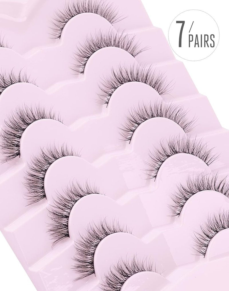 Onlyall Natural Lashes - Wispy False Eyelashes for a Soft, Fluffy Look | 7 Pairs, 6-13MM