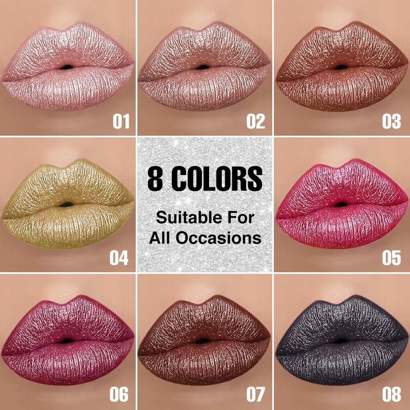 evpct Shimmery Metallic Lip Liner and Lipstick Combo, Cone Tip Lip Crayon for Women Long Lasting Waterproof, Metal Shinny Hydrating Lipstick Makeup, Glitter Lips Liner Pencil for Shimmery Shade