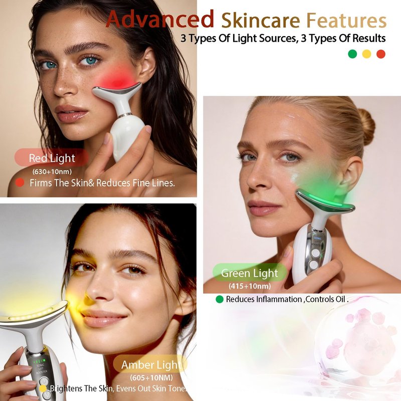 CerviCalm Red Light Face and Neck Beauty Device,3-in-1 Facial Massager Tool with LED, Heat & Vibration, with 5D Activation Serum & 5D Collagen Jelly for Skin Tightening & Lifting & Lymphatic Drainage