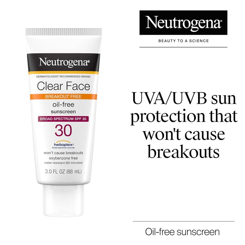 Neutrogena Clear Face Sunscreen SPF 30 - Lightweight, Non-Comedogenic Lotion for Acne-Prone Skin | 3 fl. oz