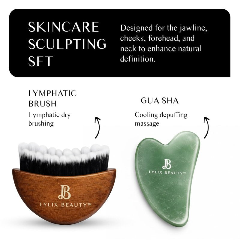 Lylix Beauty Lymphatic Contour Face Brush & Jade Gua Sha | Lymphatic Drainage Brush for Face & Neck | Dry Brush for Face, Sculpting & Depuffing - Face Lymphatic Drainage Tool for Skin Care