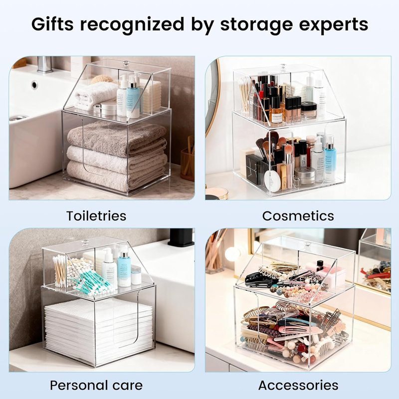 Face Towel Storage Box - 3-in-1 Detachable Acrylic Holder for Bathroom & Vanity | Fits 50 Towels, Clear
