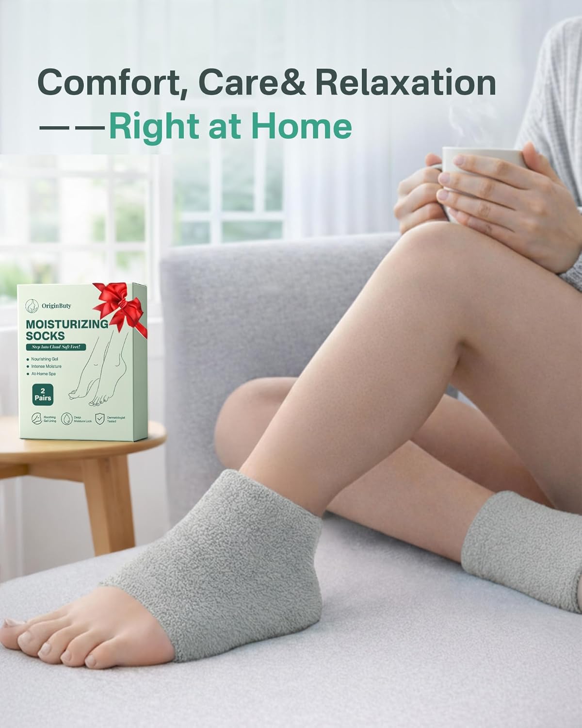 Skiennix Moisturizing Socks for Women - Deeply Hydrating Gel Socks for Dry, Cracked Heels | Size 9-11, Heel Gray
