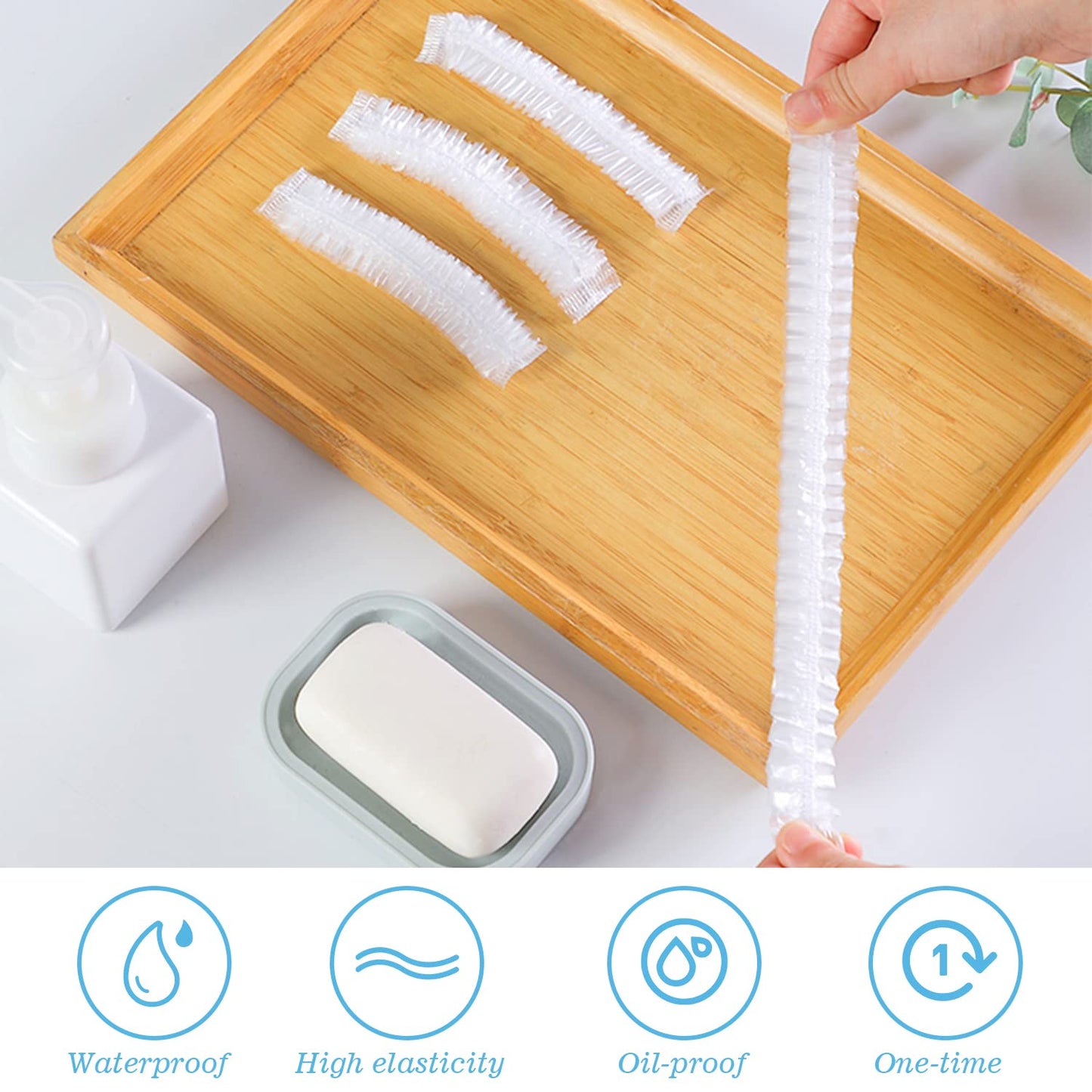 300 Pcs Disposable Shower Caps, 20.5In Large Plastic Bath Caps for Hair Treatment, Spa, Home, Kitchen, Hotel, Travel