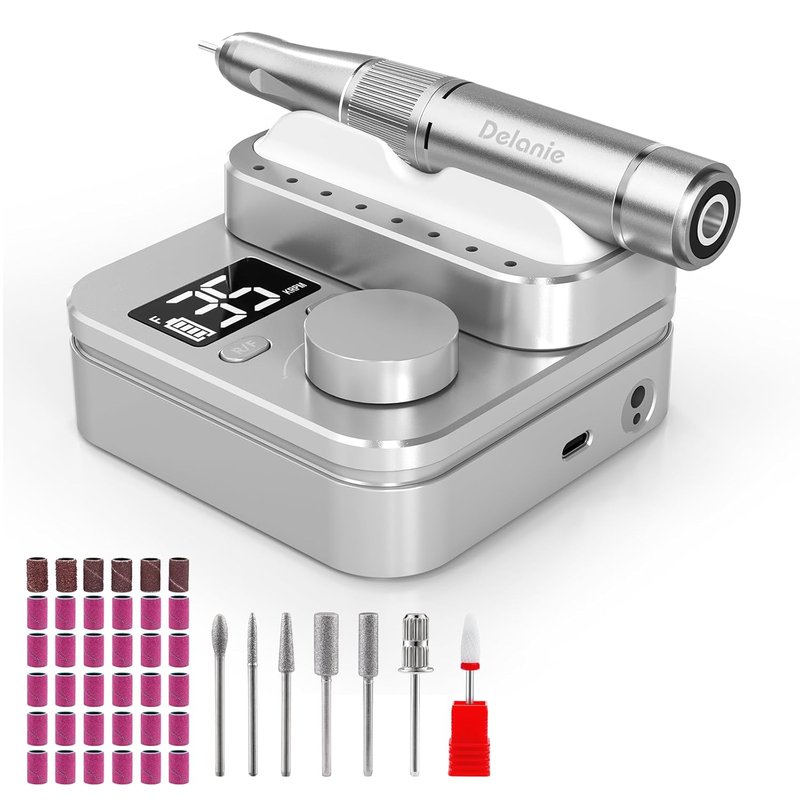 Delanie Electric Nail Drill Machine - 35000 RPM E-File for Professional Manicure & Pedicure | Rechargeable with 7 Bits & 36 Sanding Bands