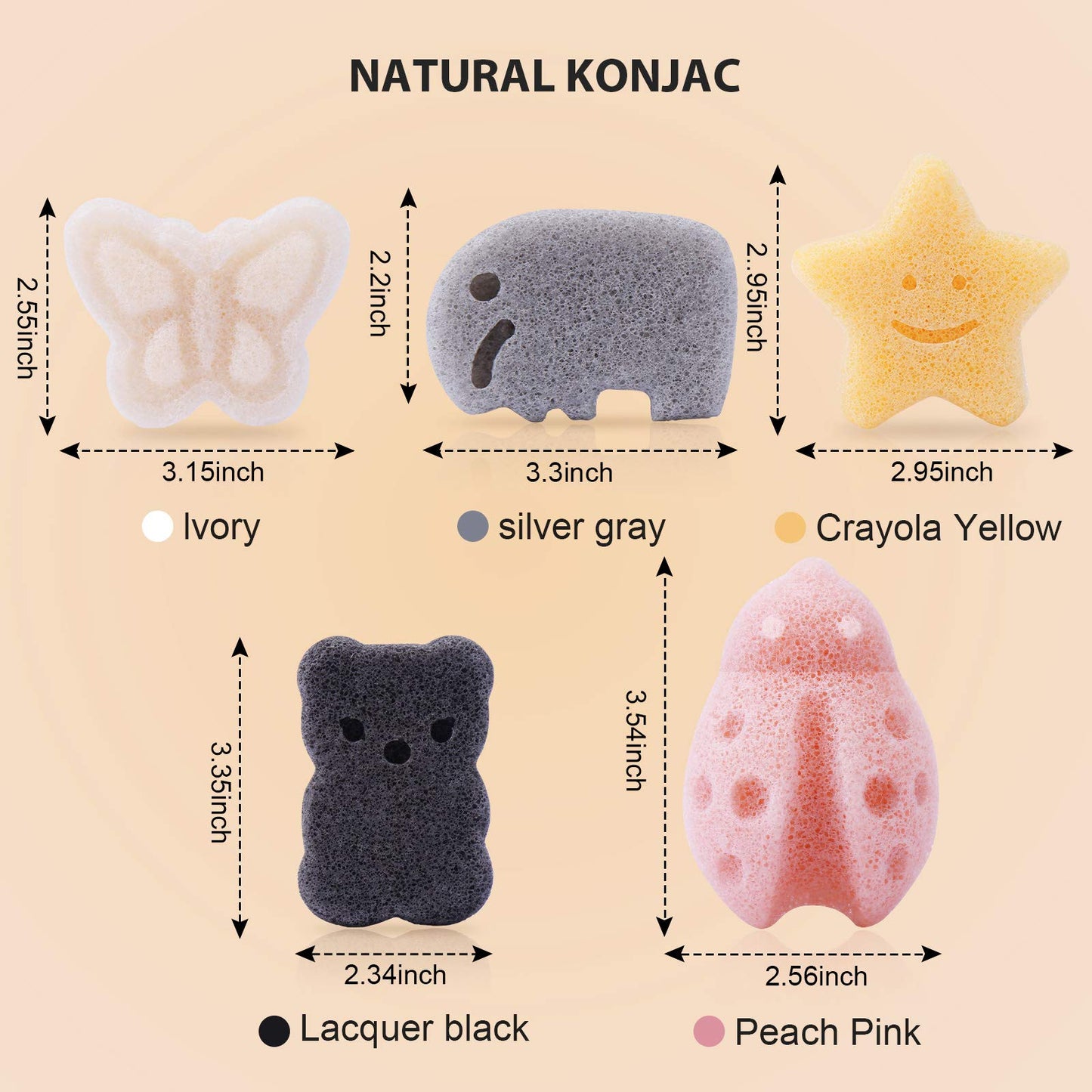 KECUCO 5 Pcs Konjac Baby Sponge for Bathing, Kids Bath Sponges for Infants, Toddler Bath Time, Cute Shapes and Safe Plant-Based Konjac Baby Bath Accessories, 5pcs