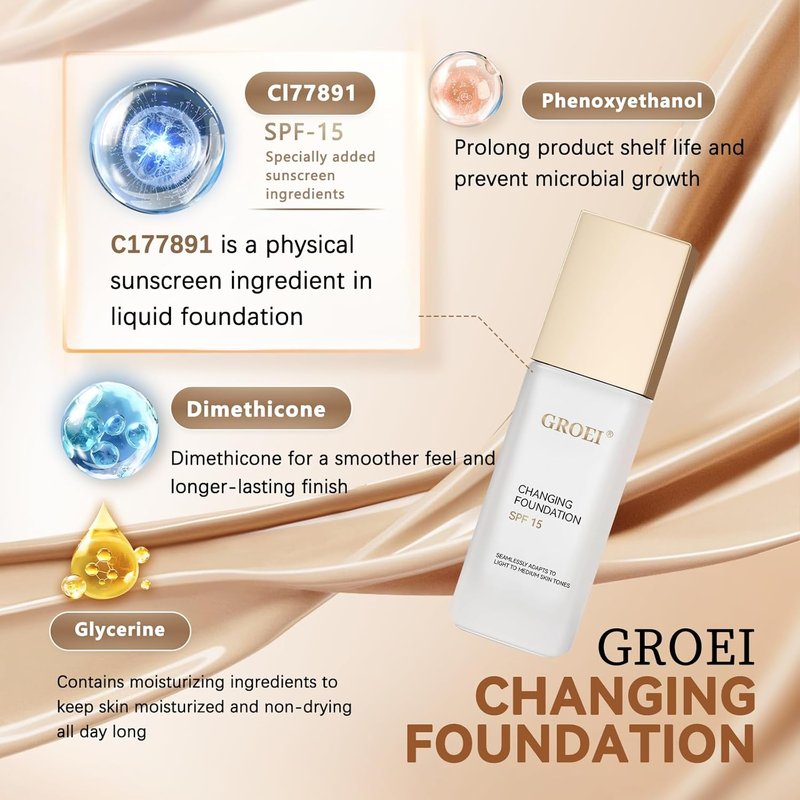 Skiennix Color Changing Foundation Makeup SPF 15 - Self-Adjusting Formula for Lightweight, Buildable Coverage (30ml)