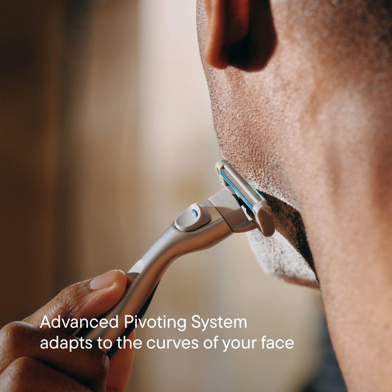 Harry's Plus Razor Shaving Kit for Men - Premium Handle and 3 Razor Blade Cartridges - Advanced Pivoting System - Tide