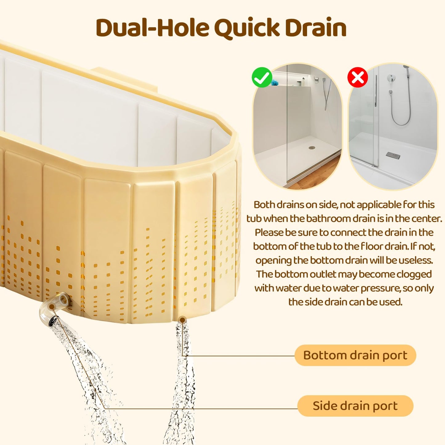 HLCZLUZ Portable Foldable Bathtub, Freestanding Bathtub No Installation, Bathroom SPA Soaking Bath Tub, Shower Stall Collapsible Hot & Ice Bath Tub (Yellow with Storage Rack, 59"L x 21.6"W x 19.6"H)