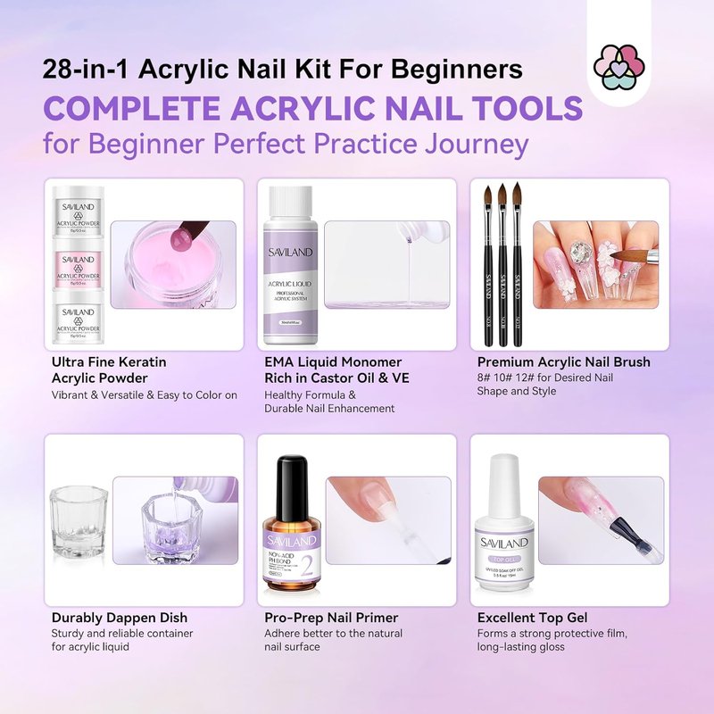 Acrylic Nail Kit for Beginners - Complete DIY Nail Art Set with Drill, Glitter Powder & 100 Tips | Home Salon Essentials