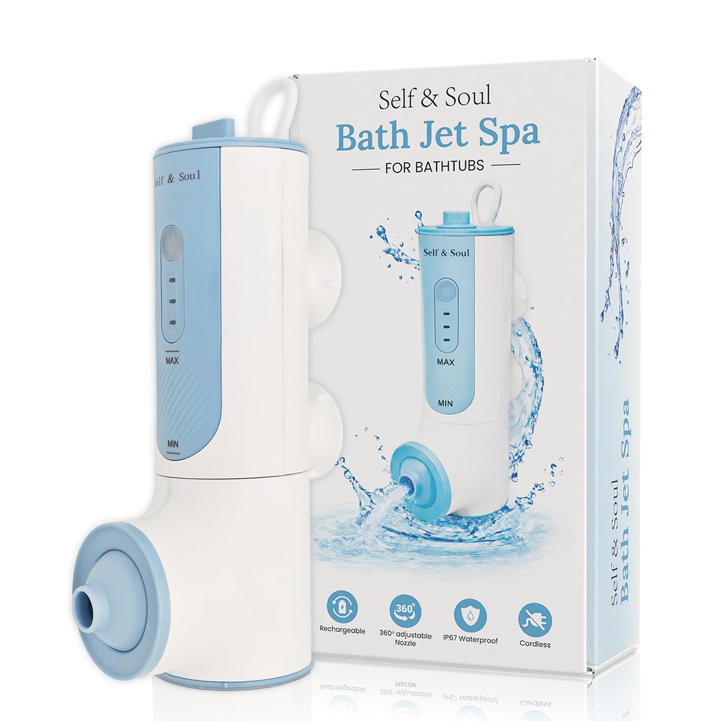 Self & Soul Bath Jets for Tub, Portable Jet Spa for Bathtub, 2-Level Adjustable Bubble Bath for Women, Jet and Bubble Mode, Cordless Bath Jet, Gifts for Women, Self Care Gifts, Relaxing Gifts