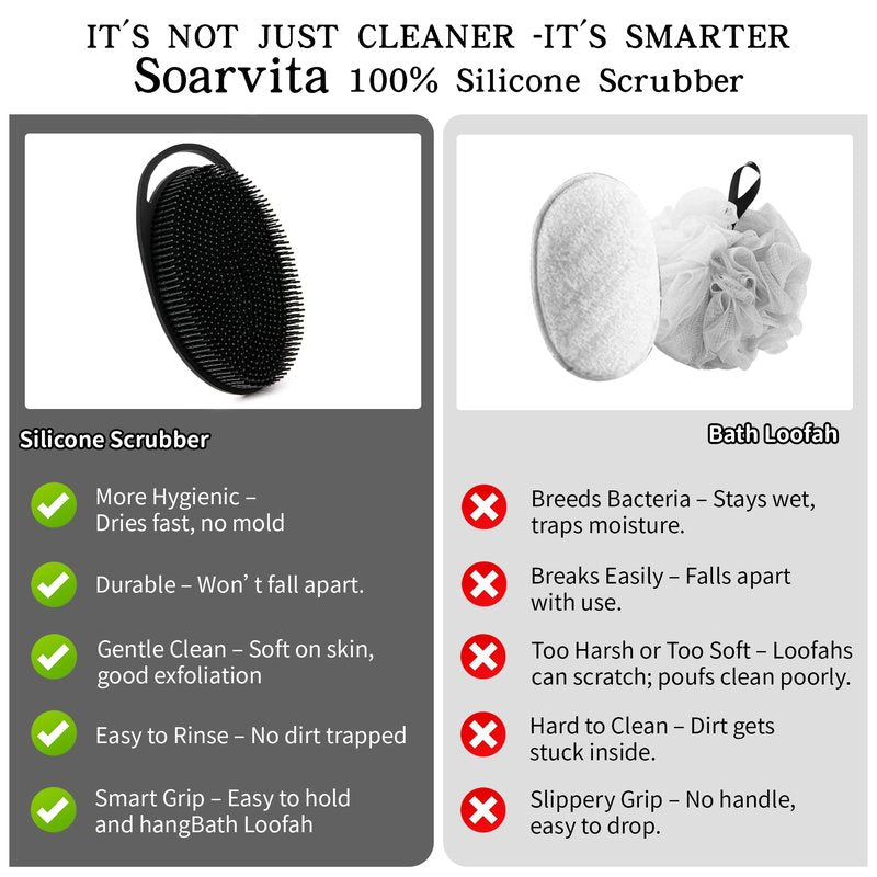 2 Pack Silicone Body Scrubber for Shower - Soft & Gentle Loofah Alternative for Sensitive Skin, Quick-Drying & Hygienic Body Wash Scrubber Brush for Women, Men & Kids (Black & Pink)