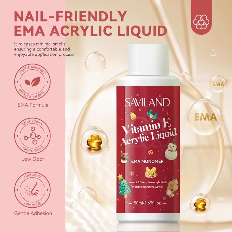 SAVILAND Acrylic Nail Kit : Christmas Nails Kit Acrylic Set EMA Monomer Brush for Long Lasting Nails DIY at Home Beginner Friendly Christmas Gift Set