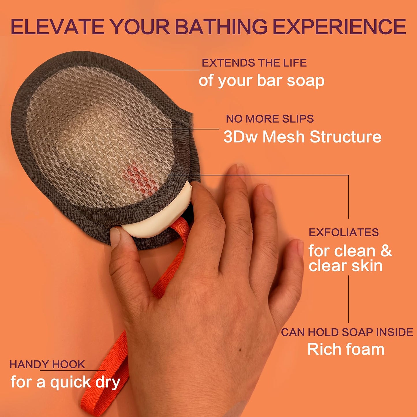 YIQINGJIE Exfoliating Soap Bag, 3 Pack Exfoliating Mesh Pouch for Shower, Bar Soap Holder with Foaming and Drying Features（Black, White, Gray）