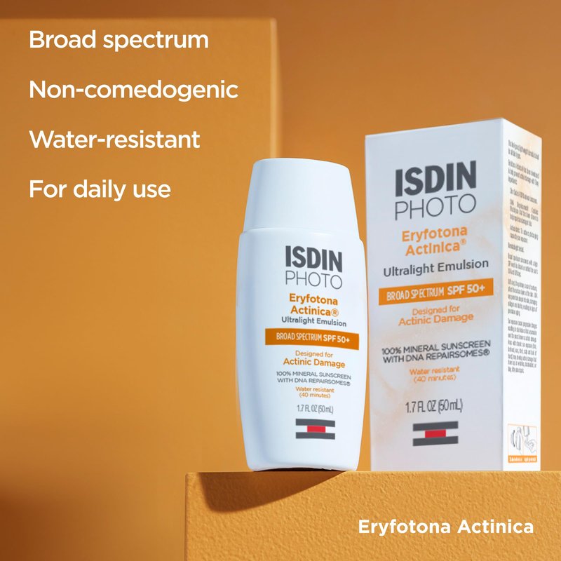 ISDIN Eryfotona Actinica SPF 50+ (1.7 Fl Oz) | Mineral Sunscreen for Face with Zinc Oxide | 100% Mineral UV Filters | No White Cast, Suitable for Sensitive Skin, Dermatologist Recommended