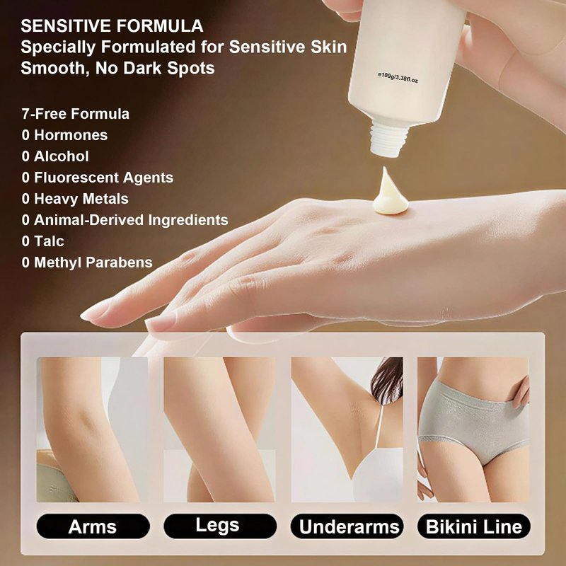 NNQ Hair Removal Cream For Women Men, Painless Depilatory Cream for Legs, Arms, Bikini Line & Underarms, Fast Body Hair Remover for Sensitive Skin, Moisturizing & Smoothing Formula, 3.38 FL OZ