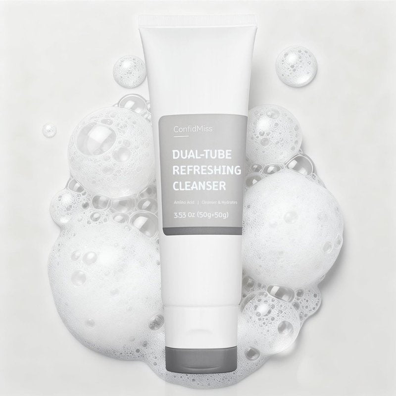 ConfidMiss Dual-Tube Refreshing Facial Cleanser, with Double Micro-Fine White Clay Centella Asiatica Pore Cleaning Blackhead Sunscreen Remover Daily Face Amino Acid Cleanser For Oily Skin 1PC