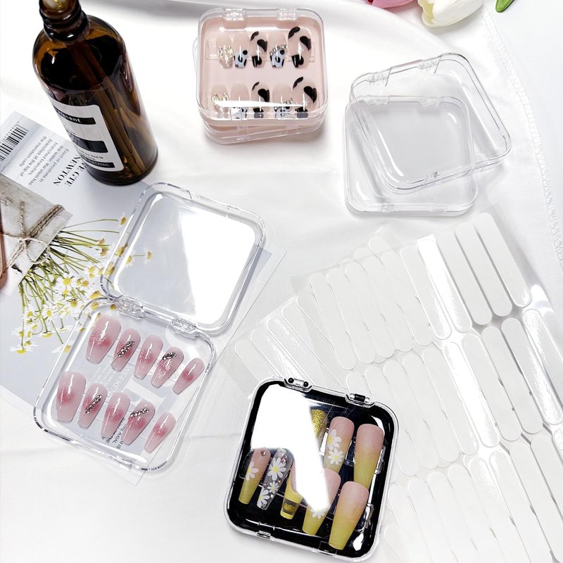 Press On Nail Storage Box - 12pcs Clear Acrylic Organizer with Adhesive Tape | Ideal for Nail Salons