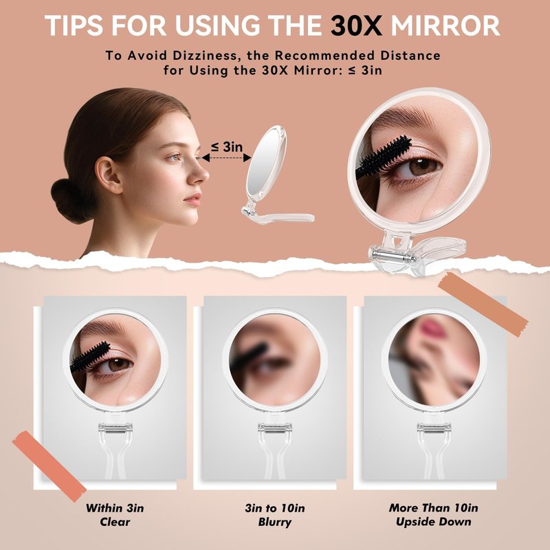 Auxmir 1X/30X Double-Sided Travel Magnifying Mirror - Foldable Handheld for Makeup & Shaving