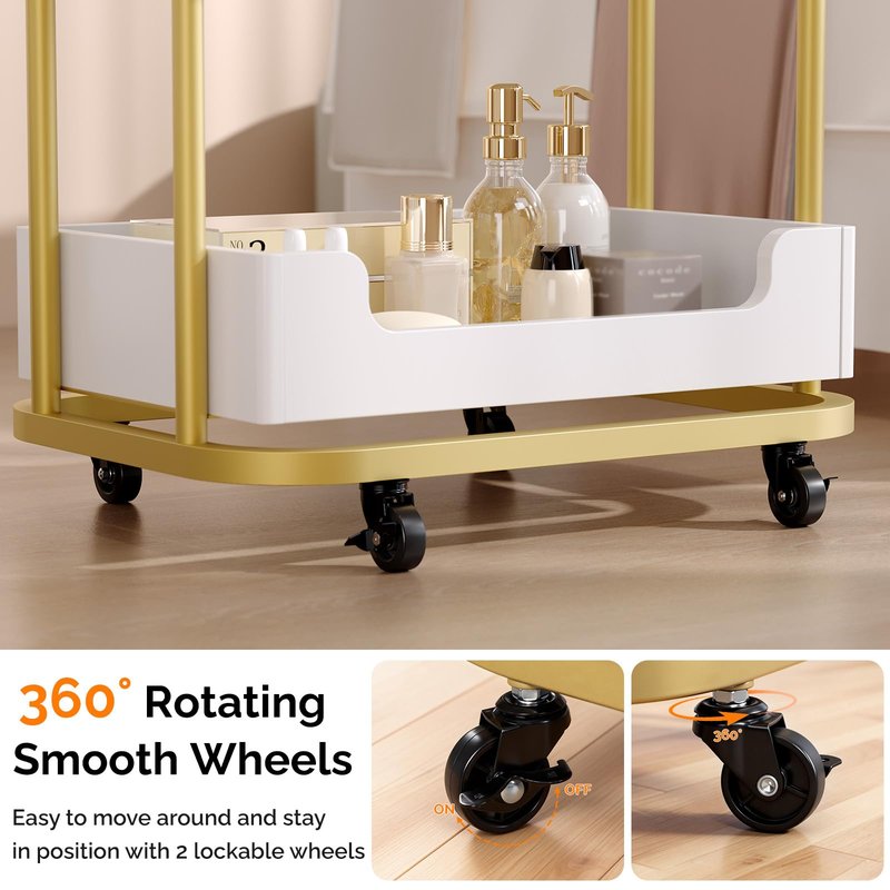 OmySalon Salon Trolley Cart, Hair Styling Station with 3 Trays & 1 Drawer, 2 Lockable Wheels, Esthetician Cart Mobile Storage Cabinet for Beauty Spa Barbershop, White