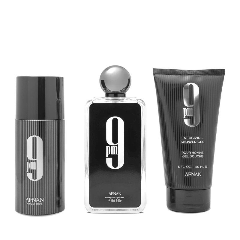 Afnan 9 PM Luxury Perfume Gift Set - Eau De Parfum (3.4 Oz), Deodorant & Shower Gel (5 Oz)