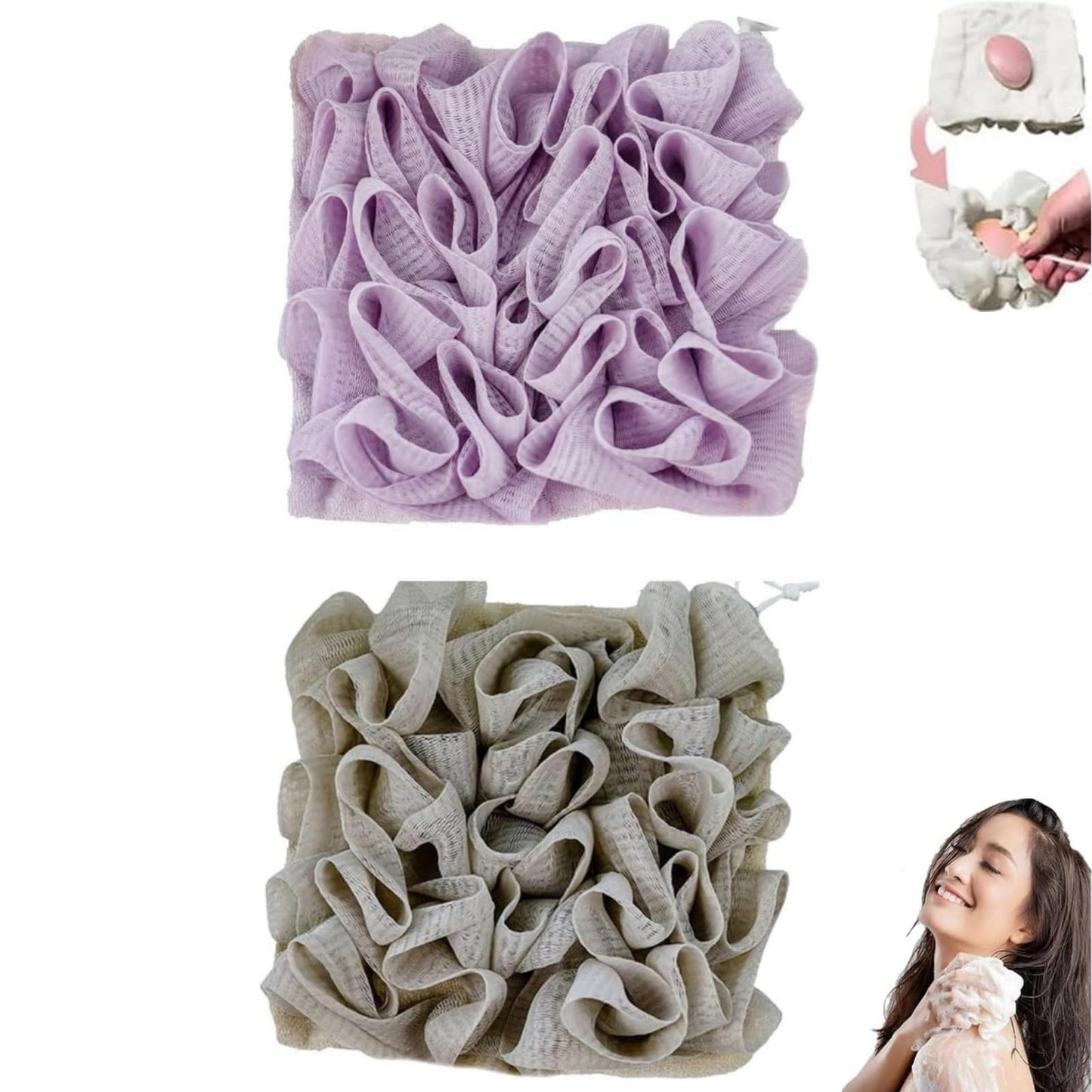 Wash Cloth Loofah Combo, The Soft Loofah and Washcloth, 2 in 1 Bath Loofahs Sponge, Loofahs Exfoliation, for Cleansing and Smooth Skin