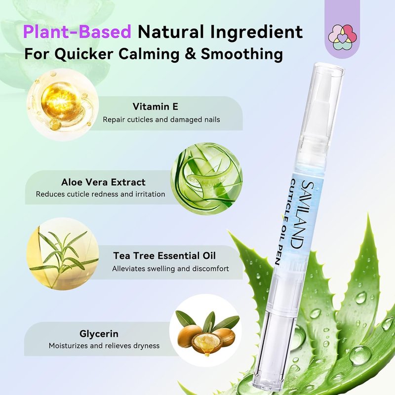 SAVILAND Cuticle Oil Pen - 6Pcs Plant-Based Nail Strengthener with Aloe & Vitamin E for Moisturizing & Repairing